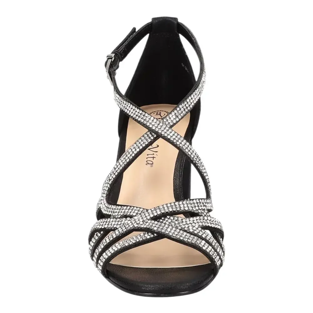 Bella Vita Women's Aliette Heeled Dress Sandals Black Metallic Size 7